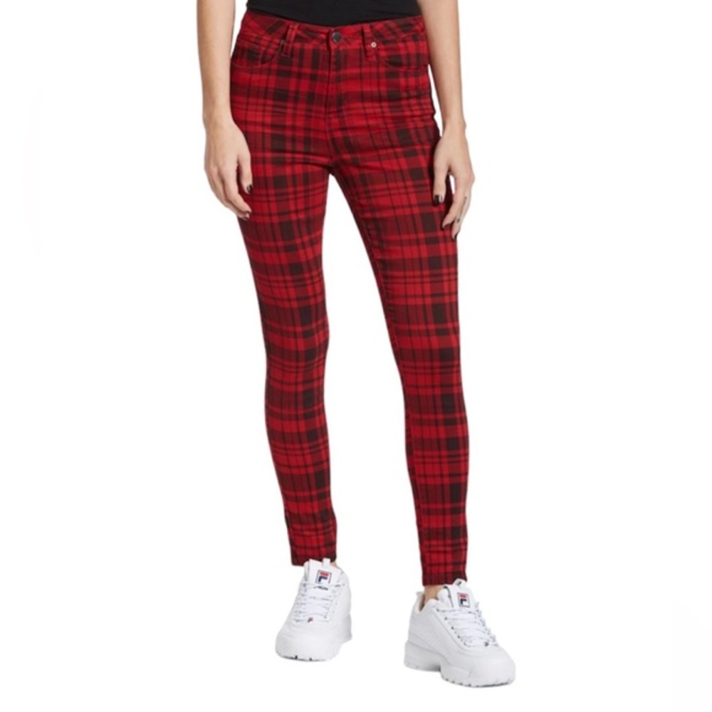 YMI🦎High-Rise Plaid Skinny Pants🌵